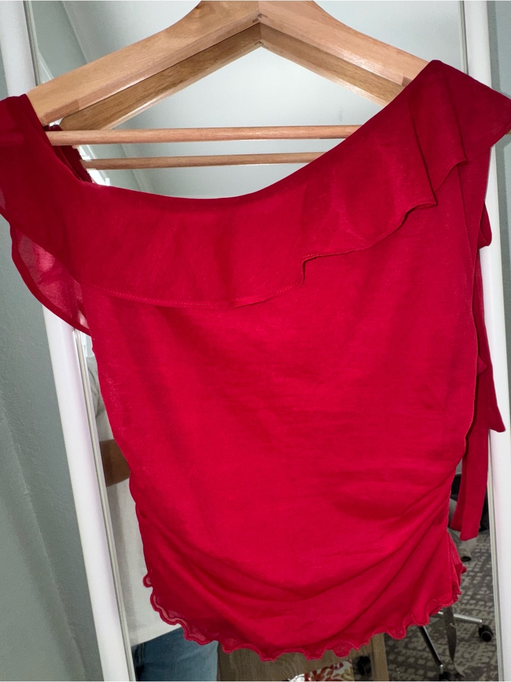Free People One-Shoulder Ruffle Crop Top - Red - Picture 4 of 7